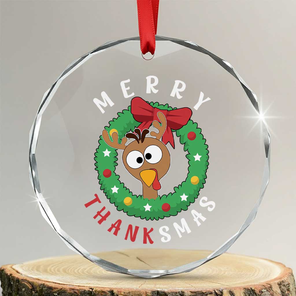 Funny Thanksgiving Xmas Crystal Glass Ornament Merry Thanksmas Turkey Reindeer Antler TS11 Transparent Glass 3'' Circle Print Your Wear