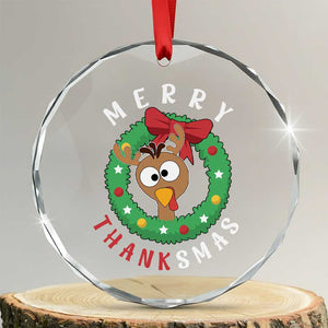 Funny Thanksgiving Xmas Crystal Glass Ornament Merry Thanksmas Turkey Reindeer Antler TS11 Transparent Glass 3'' Circle Print Your Wear