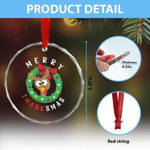 Funny Thanksgiving Xmas Crystal Glass Ornament Merry Thanksmas Turkey Reindeer Antler TS11 Print Your Wear