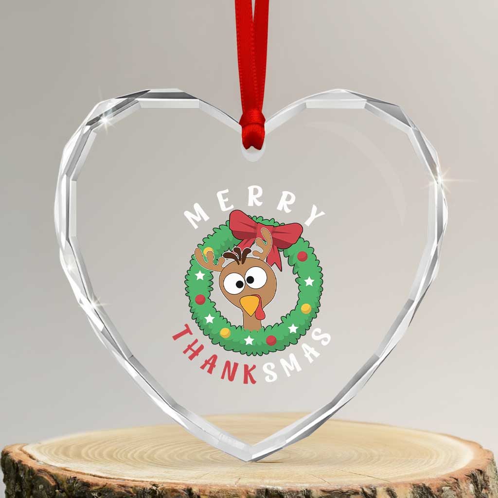 Funny Thanksgiving Xmas Heart Crystal Glass Ornament Merry Thanksmas Turkey Reindeer Antler TS11 Transparent Glass 3'' Heart Print Your Wear