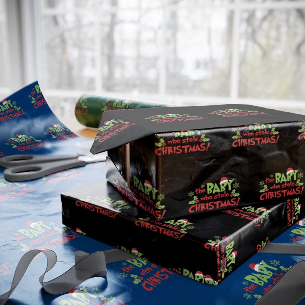 Funny The Baby Who Stole Christmas Wrapping Paper Roll First Xmas Santa Hat Mistletoe TS11 Black Print Your Wear
