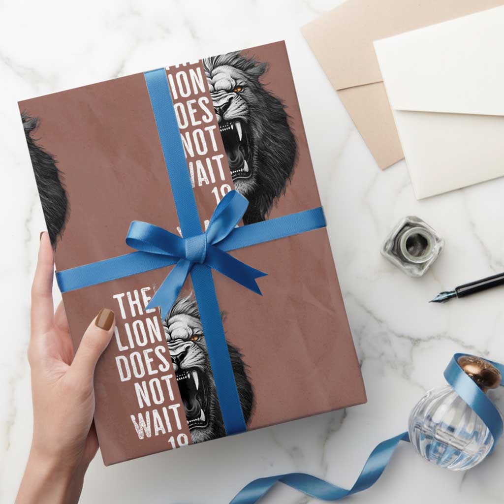 Funny The Lion Does Not Wait 18 Years Wrapping Paper Roll Lion Meme Gen Z Alpha TS11 Mocha Print Your Wear