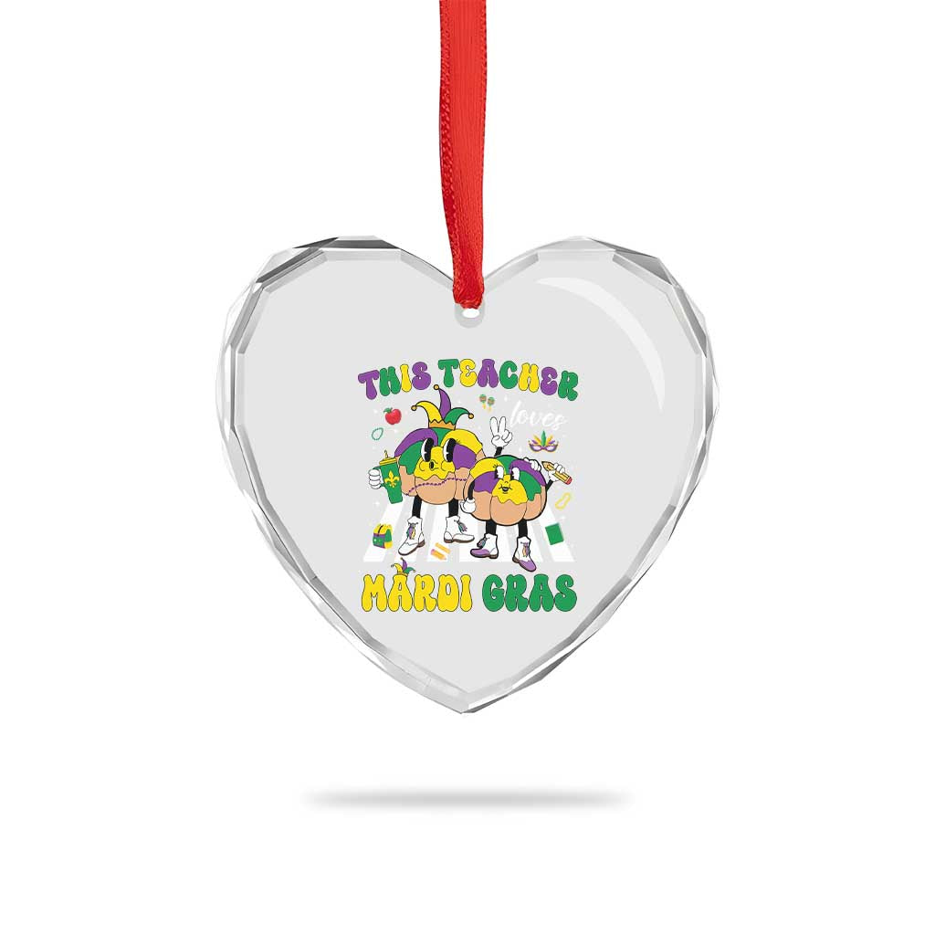 Funny This Teacher Loves Mardi Gras Heart Crystal Glass Ornament King Cake Jester Hat TS11 Print Your Wear