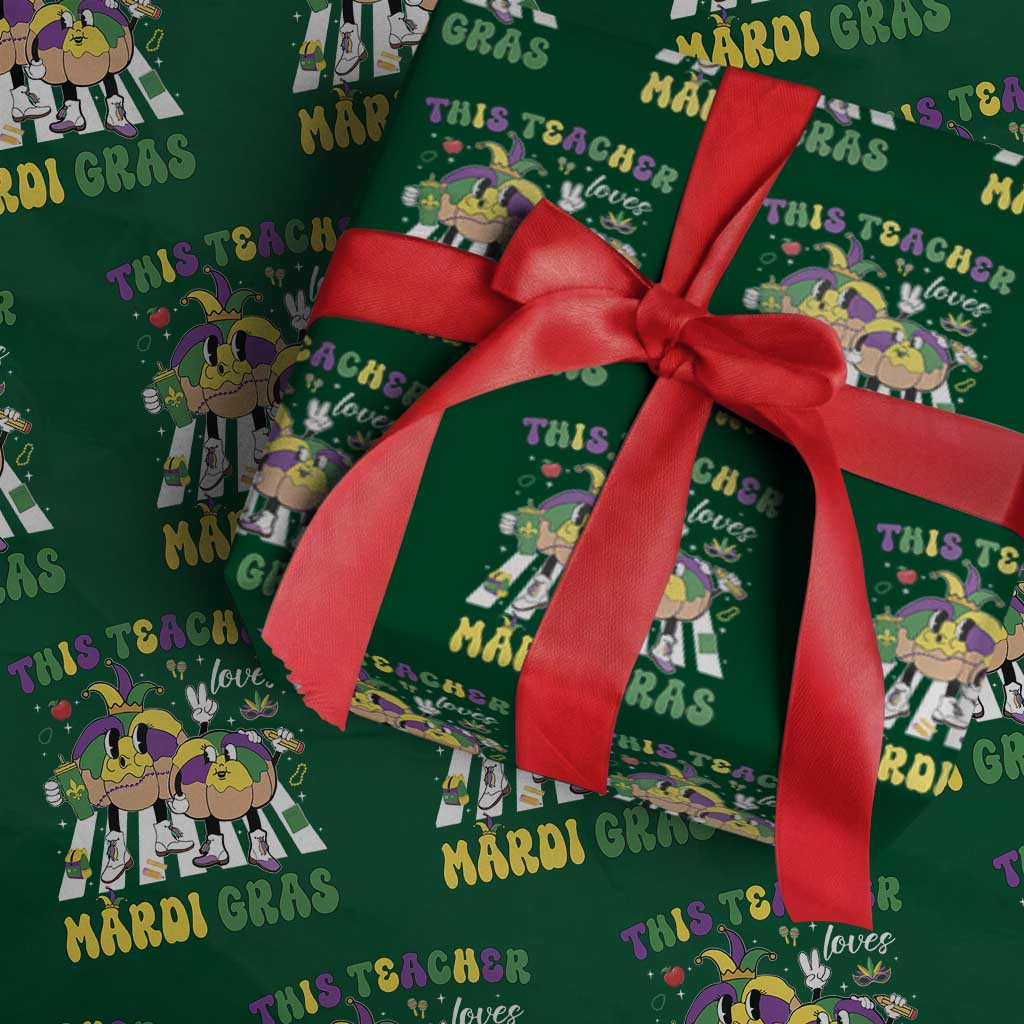 Funny This Teacher Loves Mardi Gras Wrapping Paper Roll King Cake Jester Hat TS11 Green Print Your Wear
