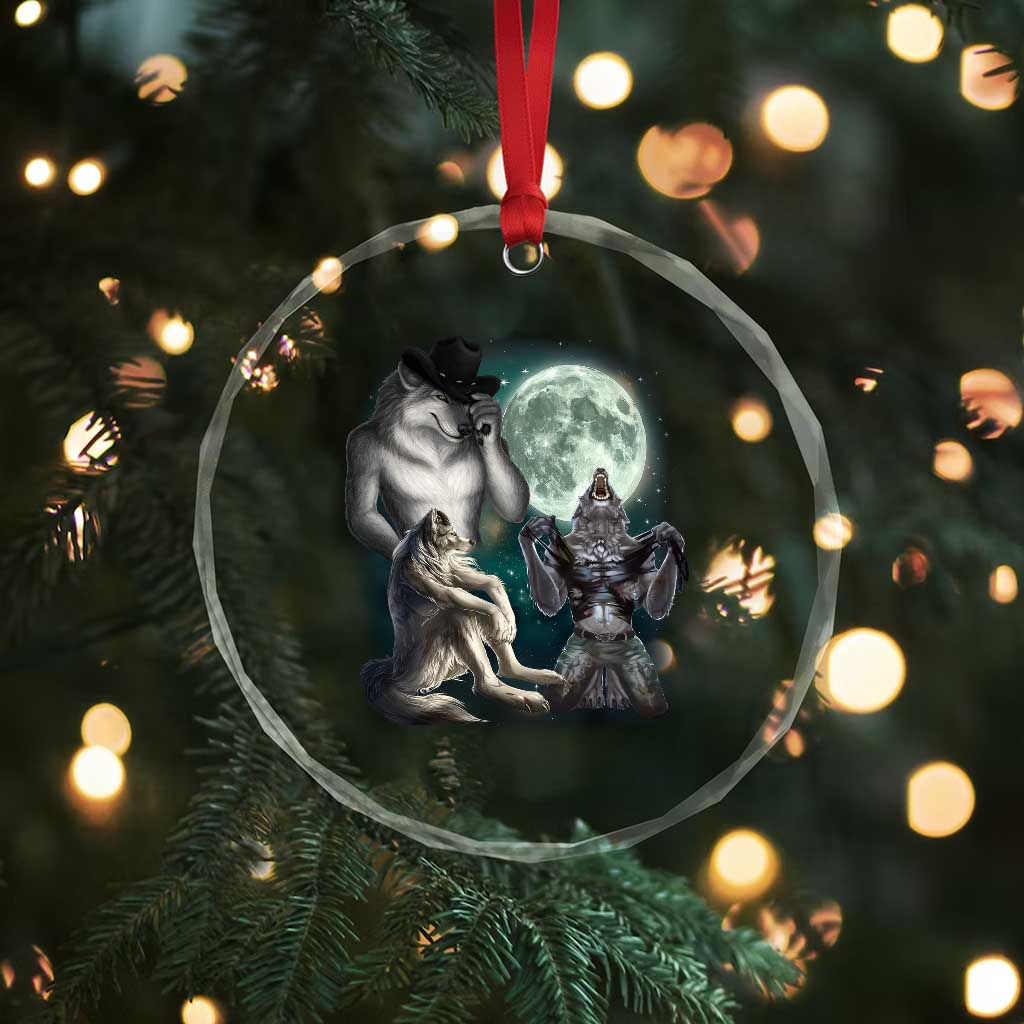 Funny Three Alpha Wolf Howling Moon Crystal Glass Ornament Weird Cringe Werewolf Meme TS11 Print Your Wear