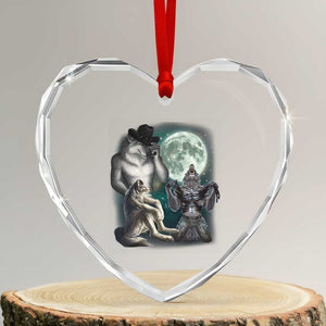 Funny Three Alpha Wolf Howling Moon Heart Crystal Glass Ornament Weird Cringe Werewolf Meme TS11 Transparent Glass 3'' Heart Print Your Wear