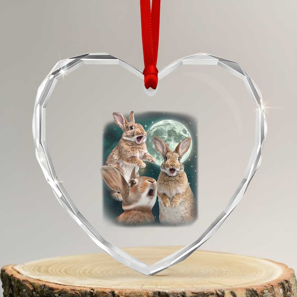 Funny Three Bunny Moon Humorous Rabbit Meme Heart Crystal Glass Ornament TS11 Transparent Glass 3'' Heart Print Your Wear