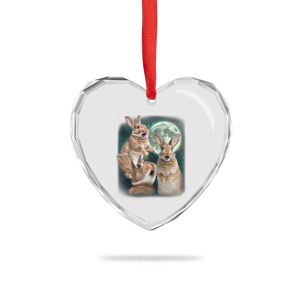 Funny Three Bunny Moon Humorous Rabbit Meme Heart Crystal Glass Ornament TS11 Print Your Wear