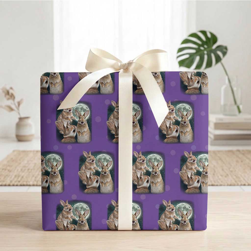 Funny Three Bunny Moon Humorous Rabbit Meme Wrapping Paper Roll TS11 Purple Print Your Wear
