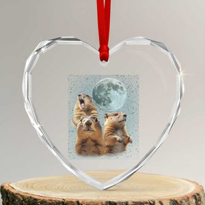Funny Three Groundhog Meme Heart Crystal Glass Ornament Woodchucks Under The Moon TS02 Transparent Glass 3'' Heart Print Your Wear