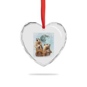 Funny Three Groundhog Meme Heart Crystal Glass Ornament Woodchucks Under The Moon TS02 Print Your Wear