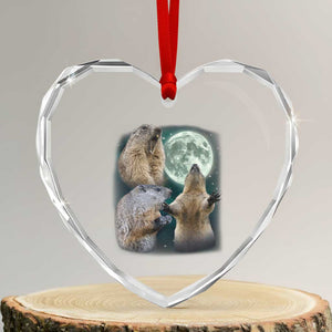 Funny Three Groundhog Moon Groundhog Day Meme Heart Crystal Glass Ornament TS11 Transparent Glass 3'' Heart Print Your Wear