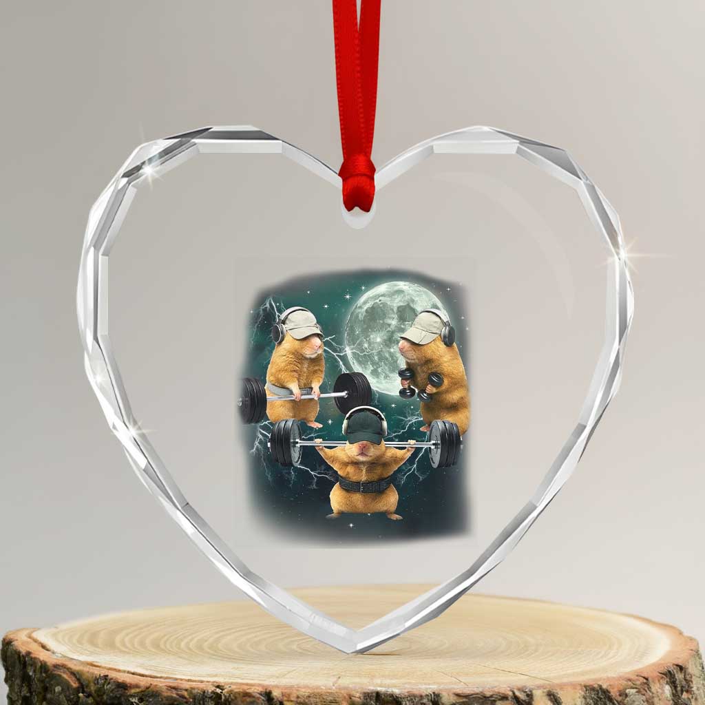 Funny Three Hamster Deadlift Gym Rat Moon Training Weightlifting Meme Heart Crystal Glass Ornament TS11 Transparent Glass 3'' Heart Print Your Wear