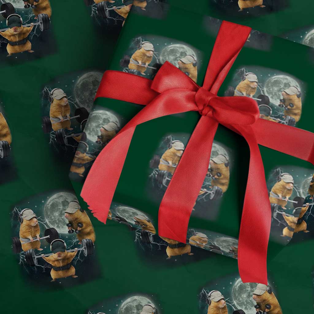 Funny Three Hamster Deadlift Gym Rat Moon Training Weightlifting Meme Wrapping Paper Roll TS11 Green Print Your Wear