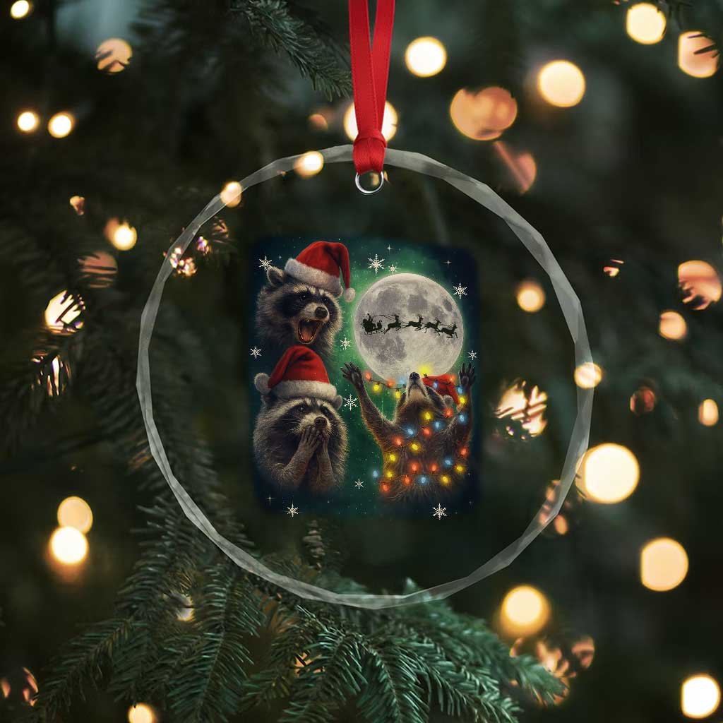 Funny Three Raccoons With The Moon Christmas Crystal Glass Ornament Santa Sleigh TS11 Print Your Wear