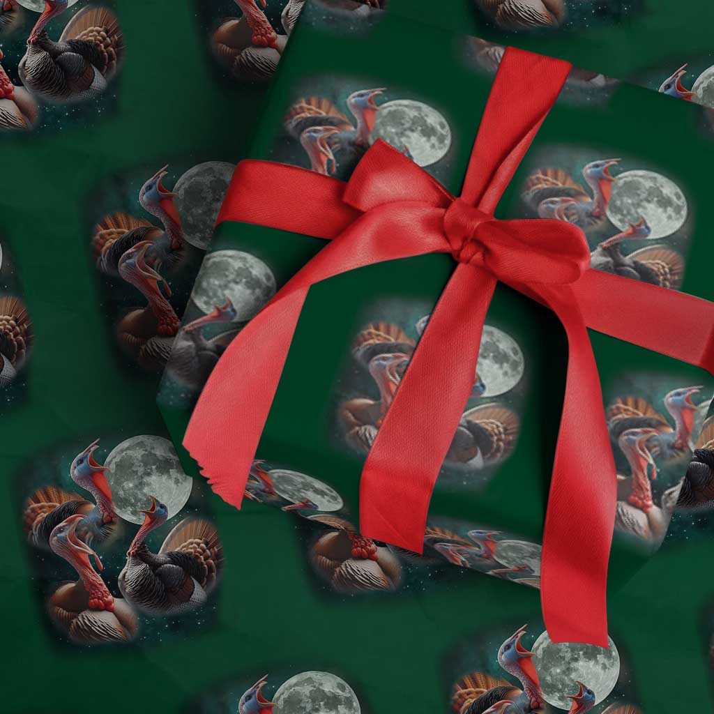 Funny Three Turkey Moon Wrapping Paper Roll Weird Cursed Thanksgiving Meme TS11 Green Print Your Wear