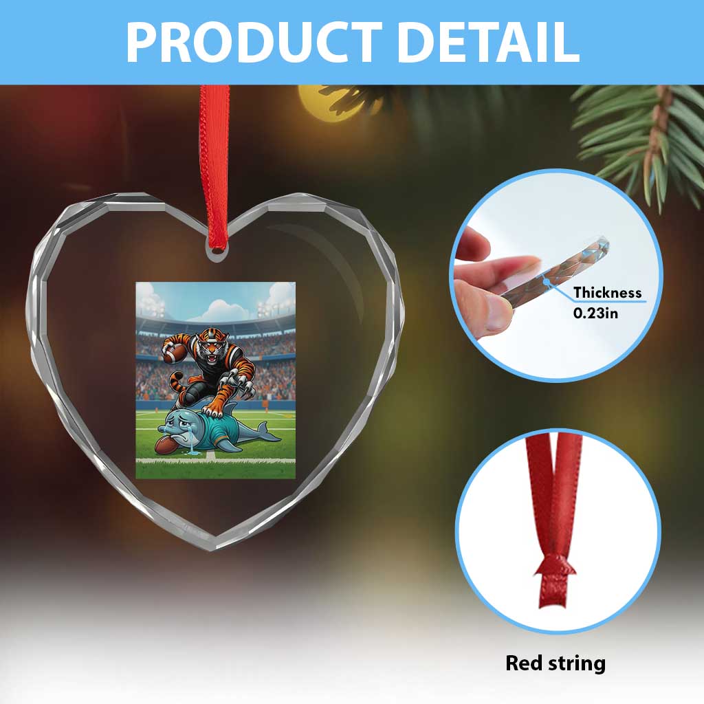 Funny Tiger Dominates Dolphin Heart Crystal Glass Ornament FB Rivalry Gift TS12 Print Your Wear
