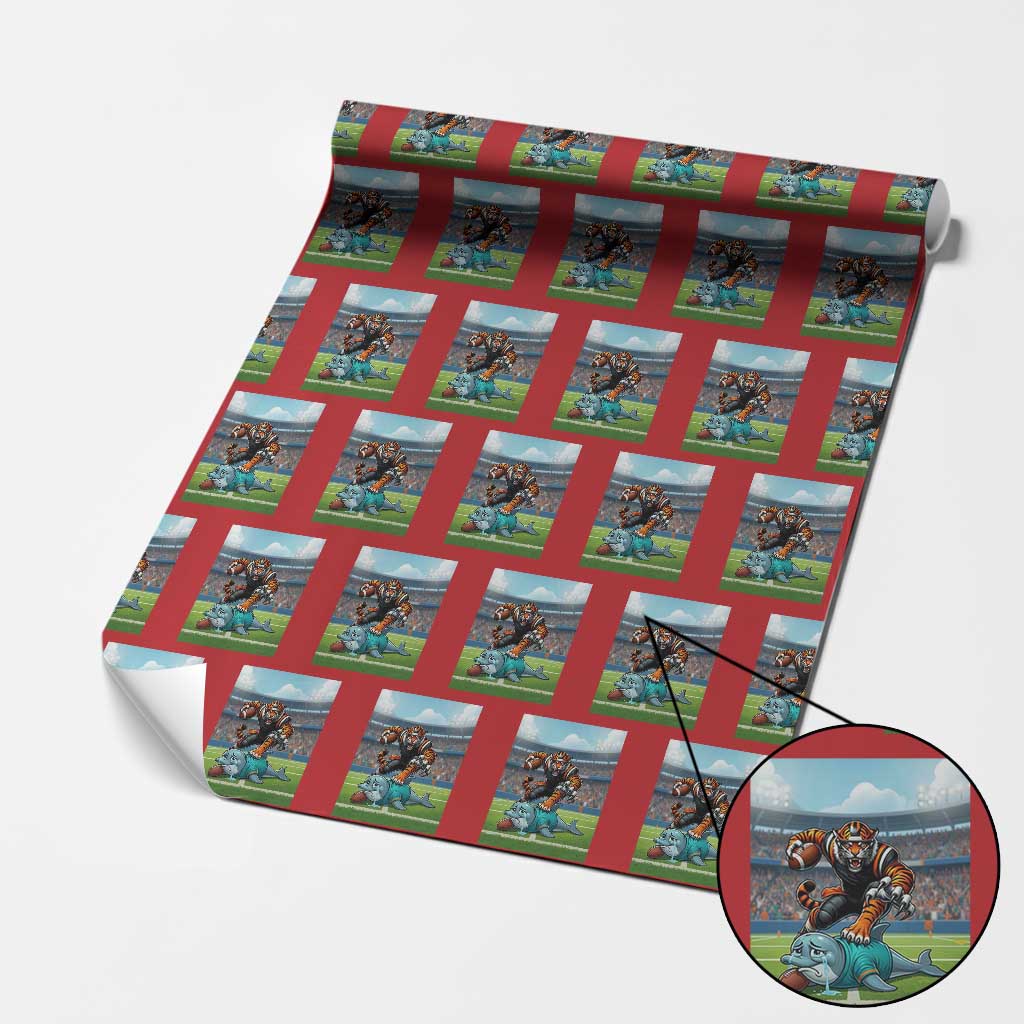 Funny Tiger Dominates Dolphin Wrapping Paper Roll FB Rivalry Gift TS12 Red Print Your Wear
