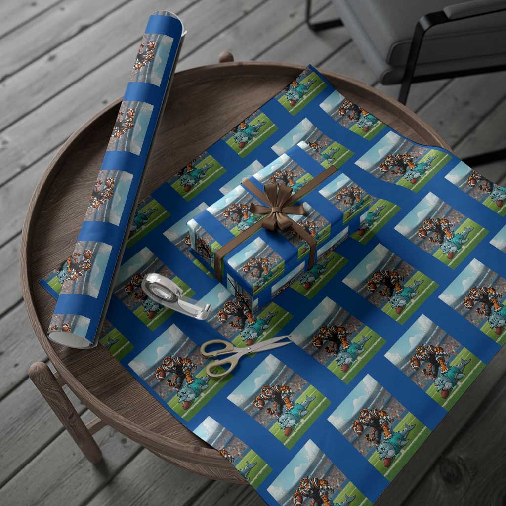 Funny Tiger Dominates Dolphin Wrapping Paper Roll FB Rivalry Gift TS12 Blue Print Your Wear