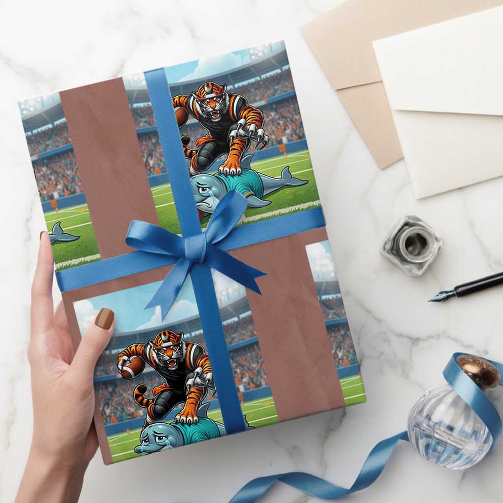 Funny Tiger Dominates Dolphin Wrapping Paper Roll FB Rivalry Gift TS12 Mocha Print Your Wear