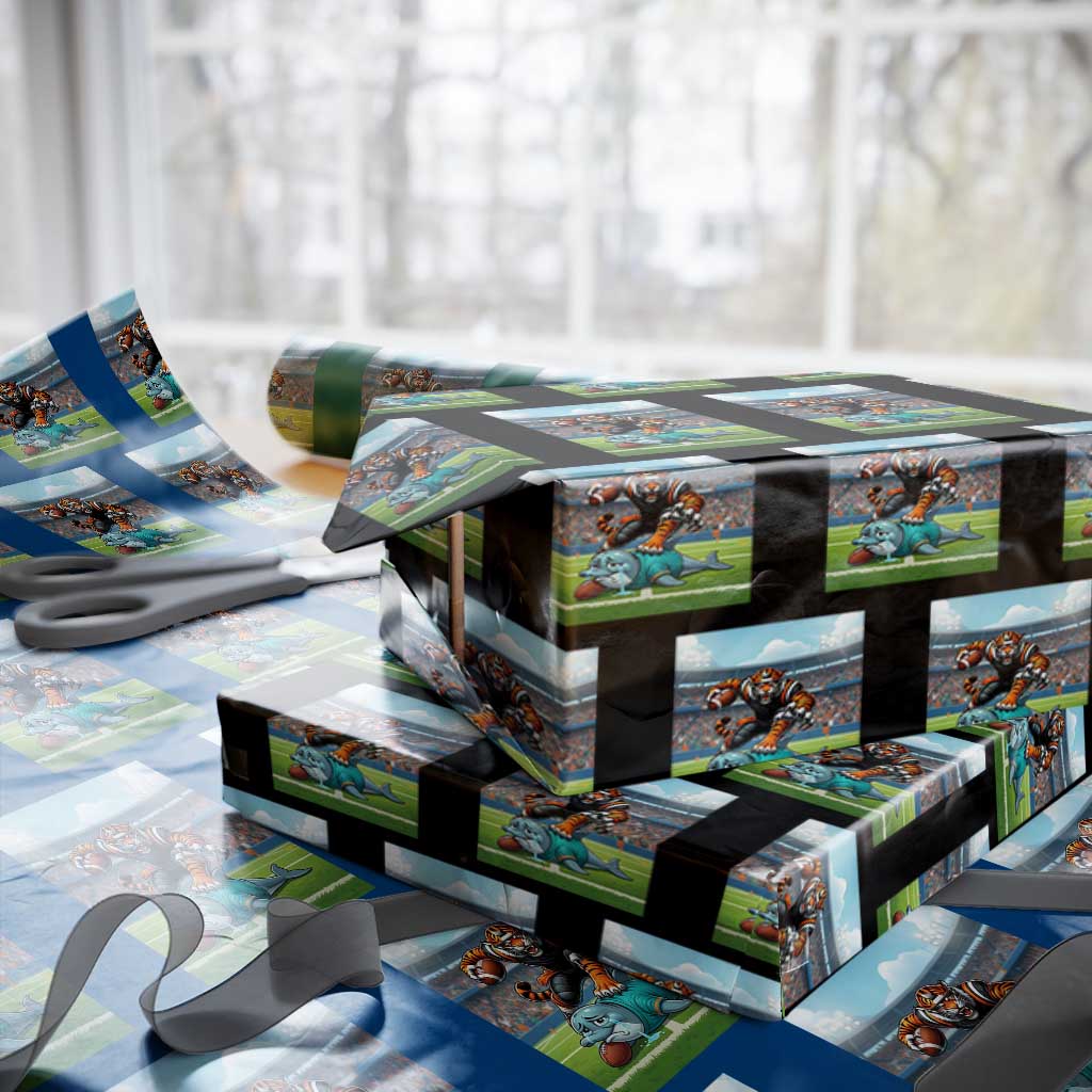 Funny Tiger Dominates Dolphin Wrapping Paper Roll FB Rivalry Gift TS12 Black Print Your Wear