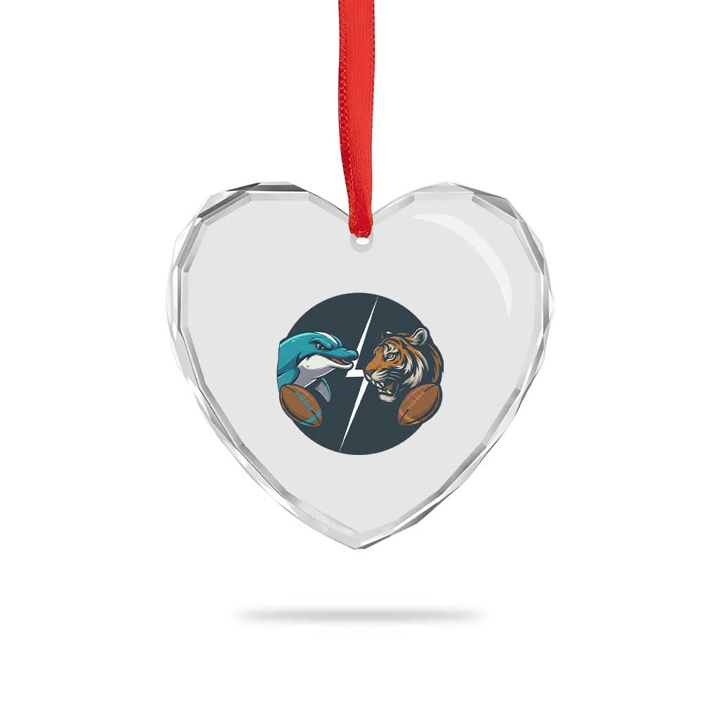 Funny Tiger Vs Dolphin Rivalry Heart Crystal Glass Ornament Gift For FB Hardcore Fan TS12 Print Your Wear