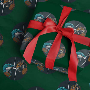 Funny Tiger Vs Dolphin Rivalry Wrapping Paper Roll Gift For FB Hardcore Fan TS12 Green Print Your Wear