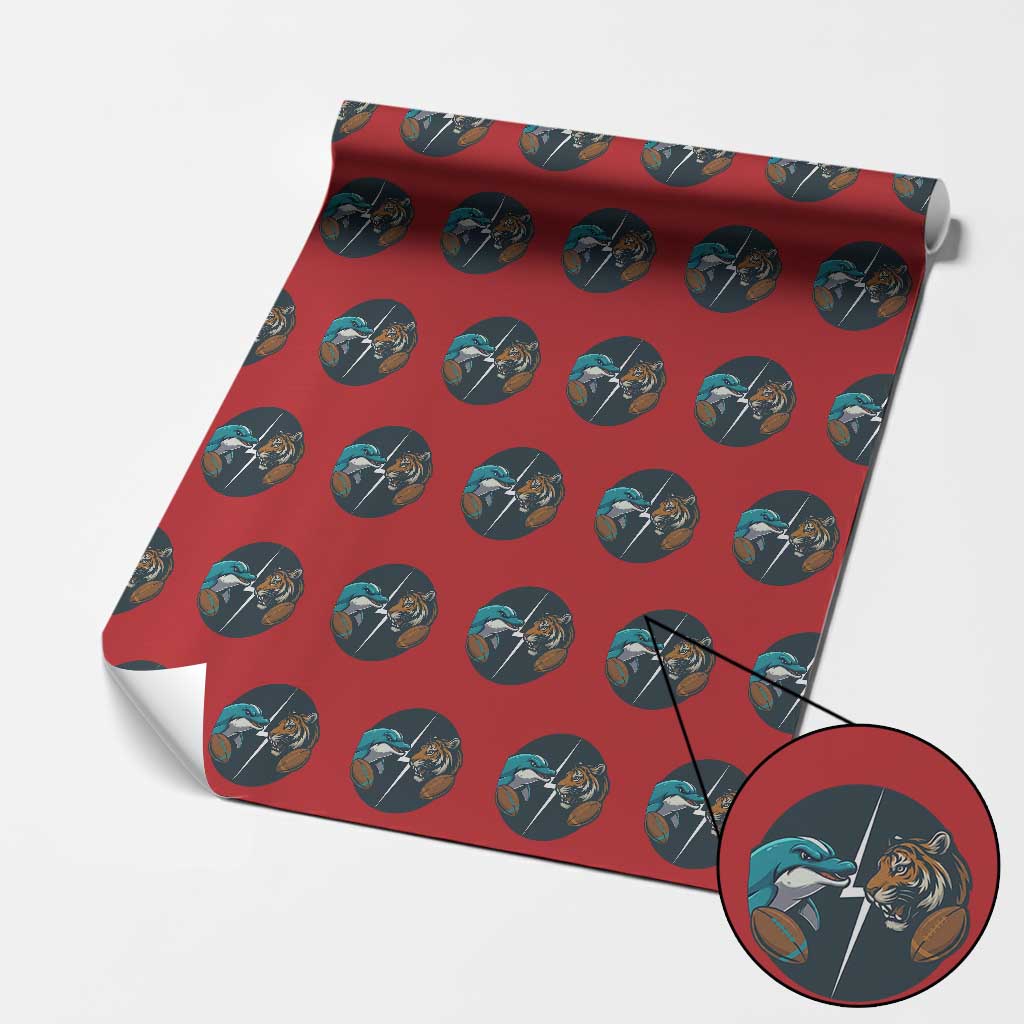 Funny Tiger Vs Dolphin Rivalry Wrapping Paper Roll Gift For FB Hardcore Fan TS12 Red Print Your Wear