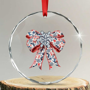 Funny Toile Folk Art Scandinavian Coquette Bow Xmas Crystal Glass Ornament TS11 Transparent Glass 3'' Circle Print Your Wear