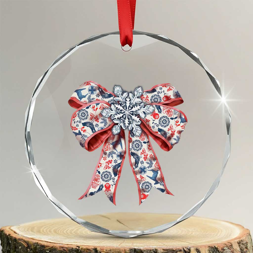 Funny Toile Folk Art Scandinavian Coquette Bow Xmas Crystal Glass Ornament TS11 Transparent Glass 3'' Circle Print Your Wear