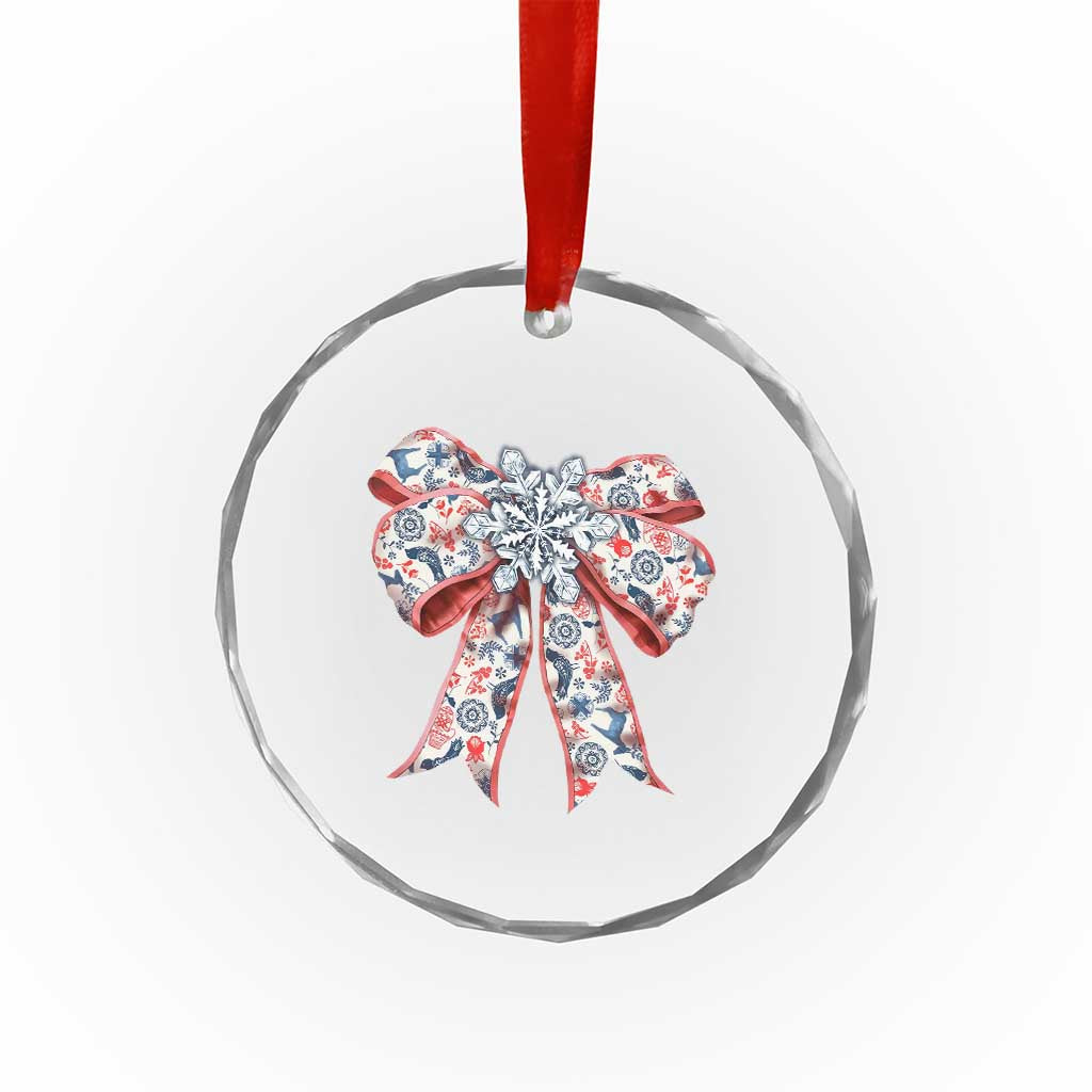 Funny Toile Folk Art Scandinavian Coquette Bow Xmas Crystal Glass Ornament TS11 Print Your Wear