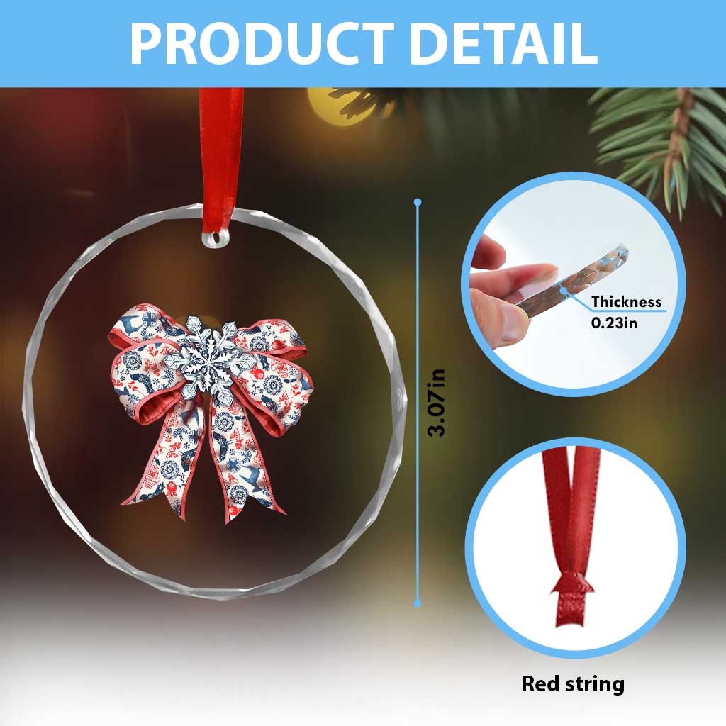 Funny Toile Folk Art Scandinavian Coquette Bow Xmas Crystal Glass Ornament TS11 Print Your Wear