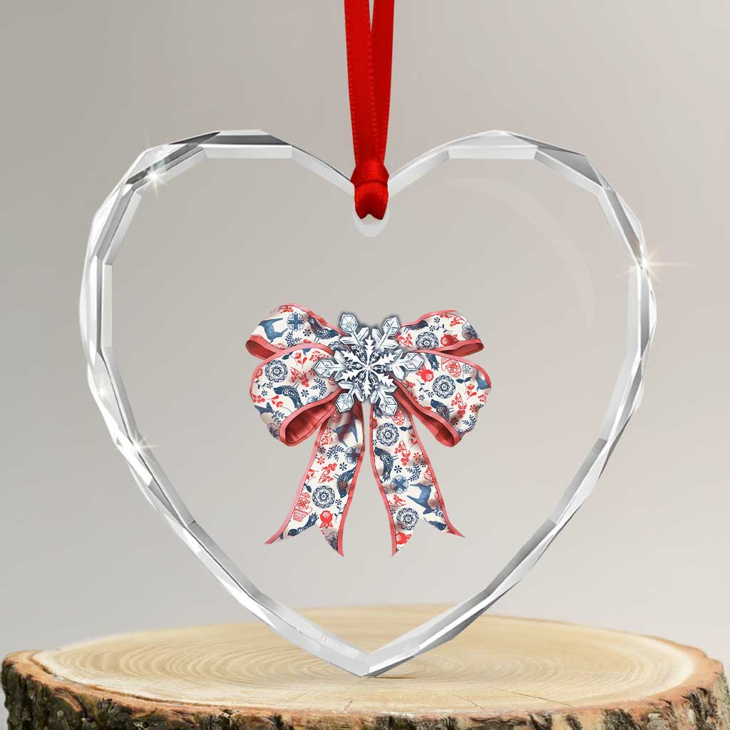 Funny Toile Folk Art Scandinavian Coquette Bow Xmas Heart Crystal Glass Ornament TS11 Transparent Glass 3'' Heart Print Your Wear
