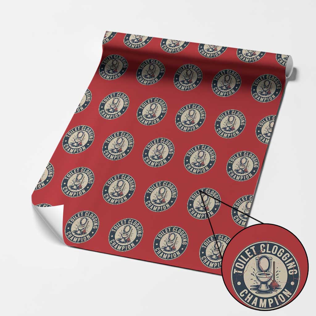 Funny Toilet Clogging Champion Badge Meme Wrapping Paper Roll for Poop Legends Gut Bomb Gladiators TS02 Red Print Your Wear