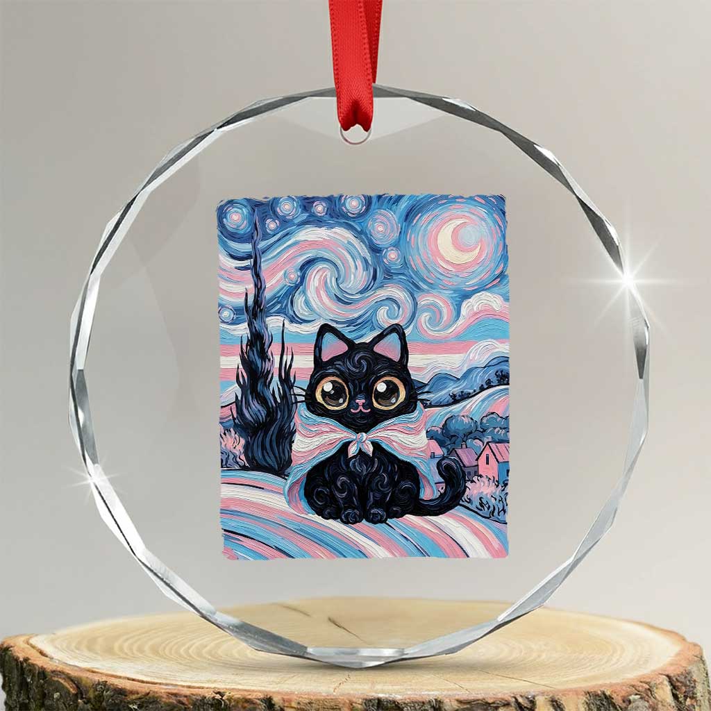 Funny Transgender Cat Starry Night Crystal Glass Ornament LGBTQ Pride Support Gift TS12 Transparent Glass 3'' Circle Print Your Wear