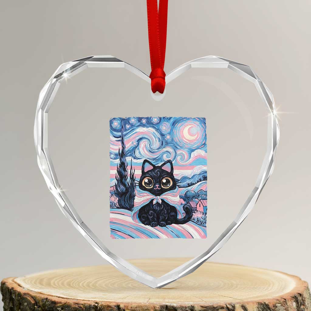 Funny Transgender Cat Starry Night Heart Crystal Glass Ornament LGBTQ Pride Support Gift TS12 Transparent Glass 3'' Heart Print Your Wear