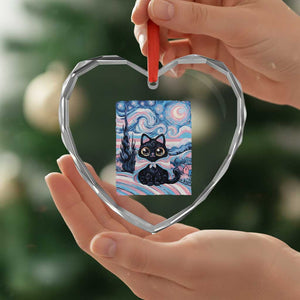 Funny Transgender Cat Starry Night Heart Crystal Glass Ornament LGBTQ Pride Support Gift