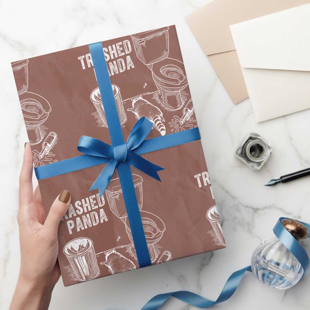 Funny Trashed Panda Wrapping Paper Roll Drunk Raccoon in Toilet Meme Hot Mess TS02 Mocha Print Your Wear
