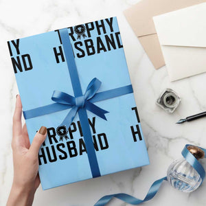Funny Trophy Husband Wrapping Paper Roll Sarcastic Marriage Quote TS12 Light Blue Print Your Wear
