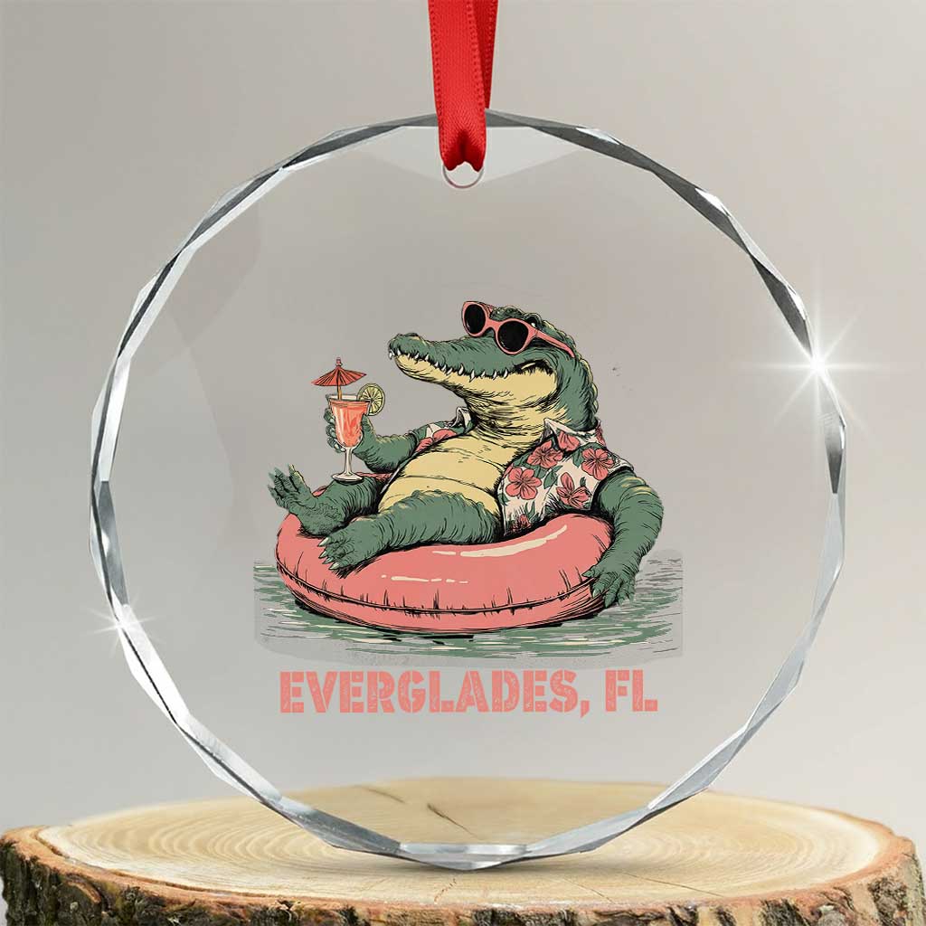 Funny Tropical Alligator Crystal Glass Ornament Everglades Florida FL Summer Vibe TS02 Transparent Glass 3'' Circle Print Your Wear