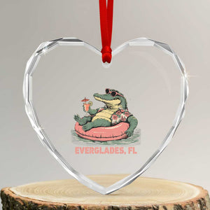 Funny Tropical Alligator Heart Crystal Glass Ornament Everglades Florida FL Summer Vibe TS02 Transparent Glass 3'' Heart Print Your Wear