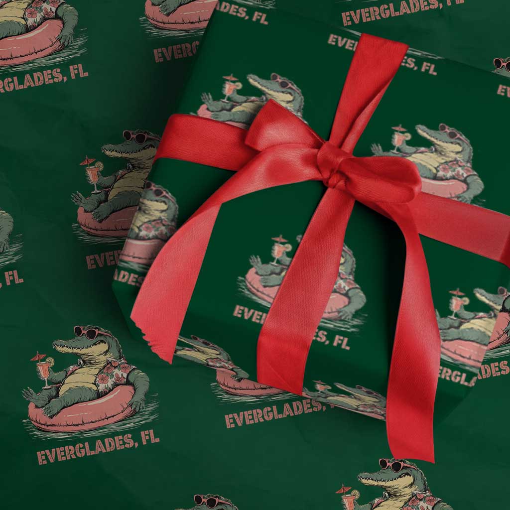 Funny Tropical Alligator Wrapping Paper Roll Everglades Florida FL Summer Vibe TS02 Green Print Your Wear