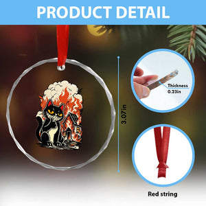 Funny Trouble Maker Cat Crystal Glass Ornament Cute Mischief Graphic Gift For Cat Lover TS12 Print Your Wear