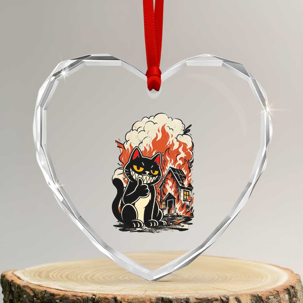 Funny Trouble Maker Cat Heart Crystal Glass Ornament Cute Mischief Graphic Gift For Cat Lover TS12 Transparent Glass 3'' Heart Print Your Wear