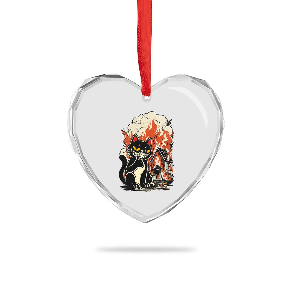 Funny Trouble Maker Cat Heart Crystal Glass Ornament Cute Mischief Graphic Gift For Cat Lover TS12 Print Your Wear