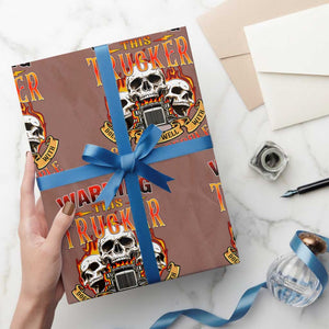Funny Truck Driver Skull Wrapping Paper Roll Warning This Trucker Doesn't Play Well With Stupid People TS02 Mocha Print Your Wear