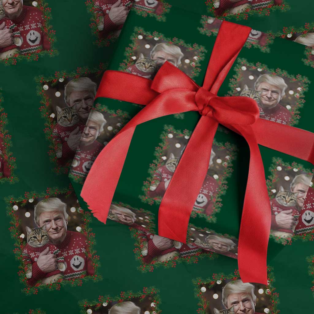 Funny Trump Cat Christmas Mistletoe Wrapping Paper Roll TS11 Green Print Your Wear