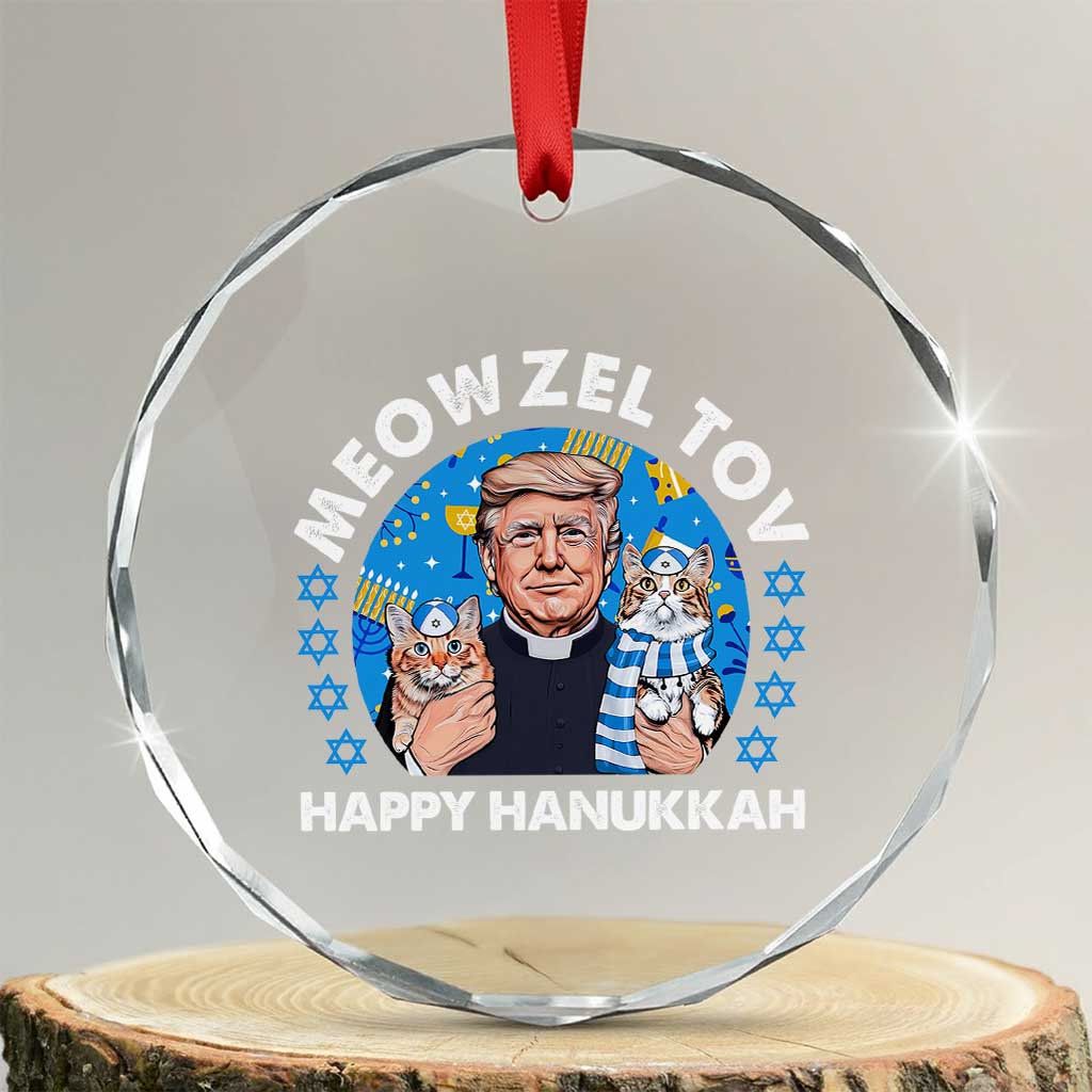 Funny Trump Cat Hanukkah Crystal Glass Ornament Meowzel Tov Happy Hanukkah David Stars TS11 Transparent Glass 3'' Circle Print Your Wear