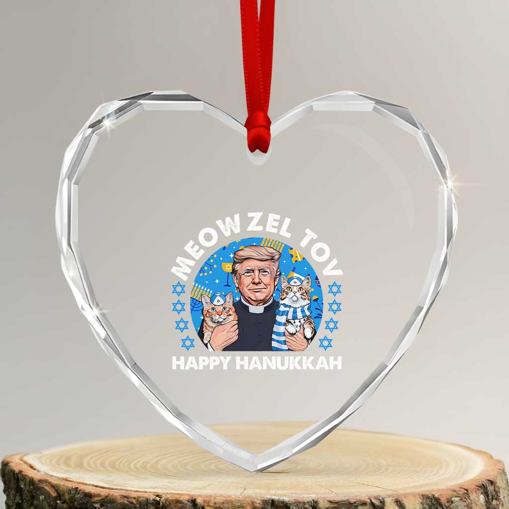 Funny Trump Cat Hanukkah Heart Crystal Glass Ornament Meowzel Tov Happy Hanukkah David Stars TS11 Transparent Glass 3'' Heart Print Your Wear