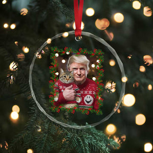 Funny Trump Cat Xmas Mistletoe Crystal Glass Ornament TS11 Print Your Wear